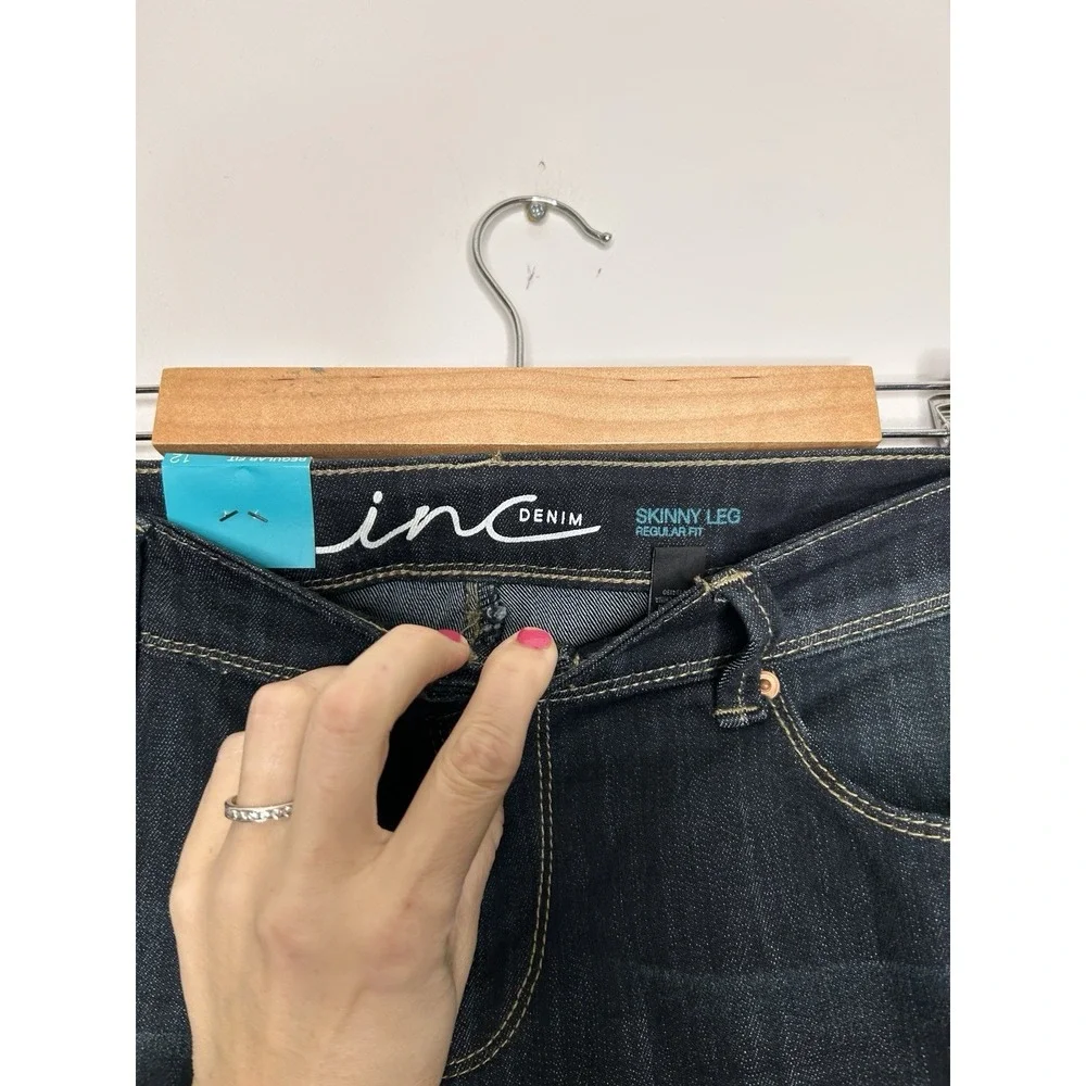 INC International Concepts Skinny Jeans Womens Dark Wash Zipper Ankle Size 12